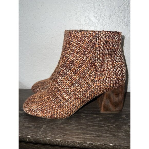 Seychelles Tweed Corduroy Ankle Boots In Whiskey 3" Block Heel Size 7.5 NEW - Picture 3 of 9